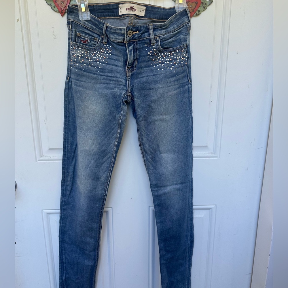 Hollister Blue Skinny Jeans with Studded Details